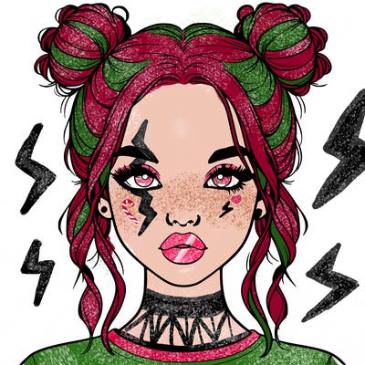 realistic girl with two buns in hair and lips