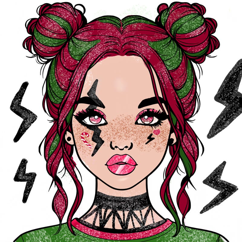 realistic girl with two buns in hair and lips