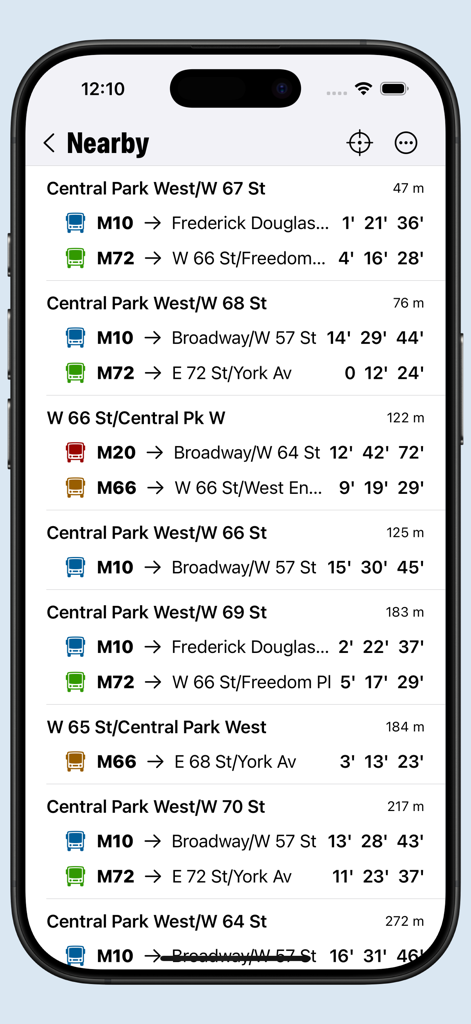 Transit: offline schedules - Nearby bus stops with offline arrival times in New York City