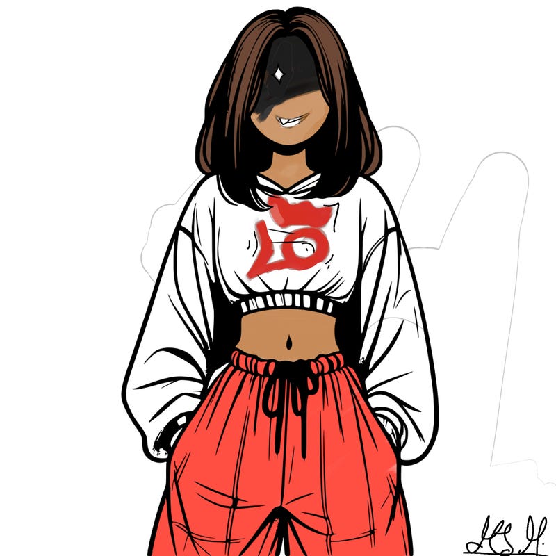 realistic girl faceless with baggy pants and a crop top