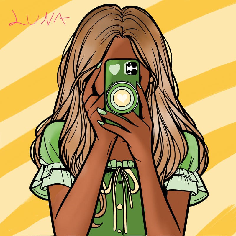 a realistic girl holding her phone taking pictures