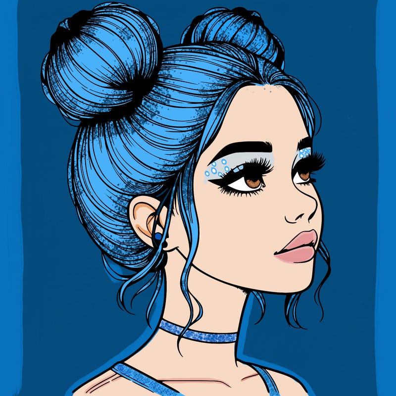 realistic girl with buns on the top of her head