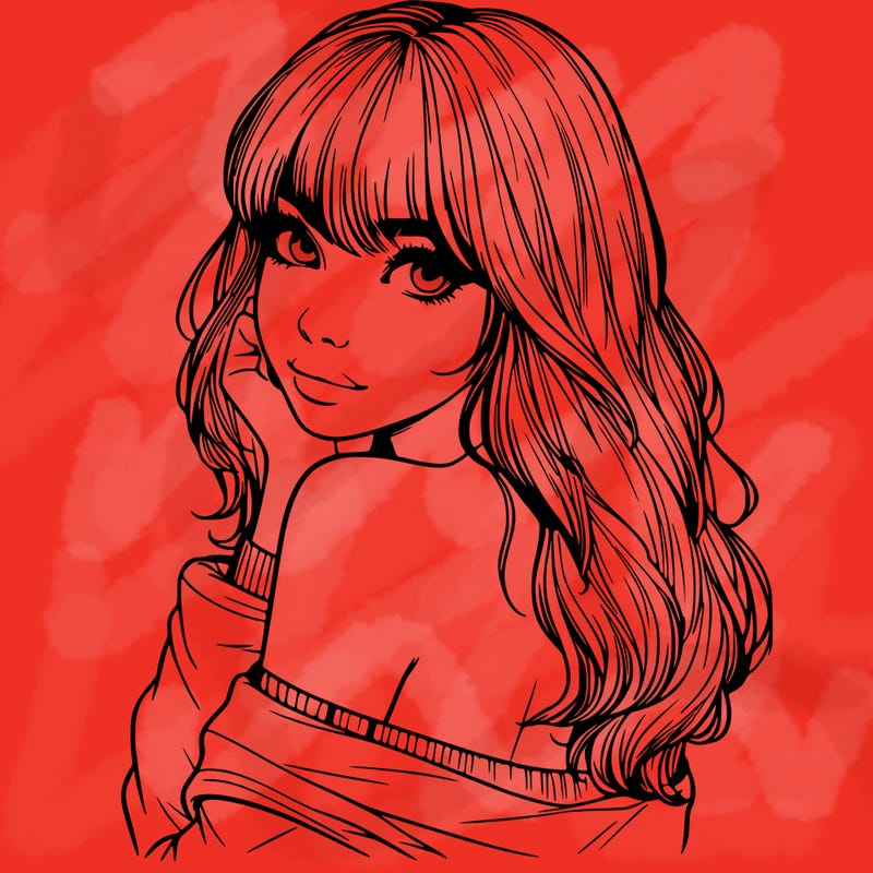 realistic girl with bangs looking over her shoulder