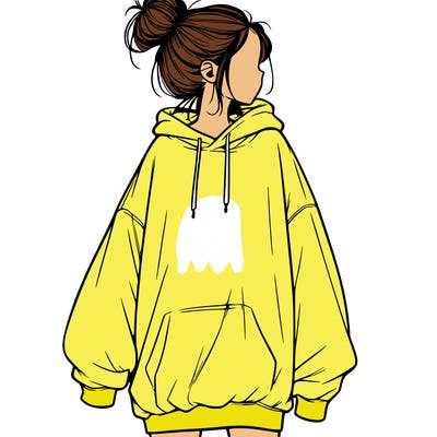 realistic girl with a oversized sweatshirt on and a bun