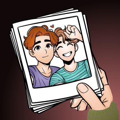 realistic, best friends taking a polaroid picture