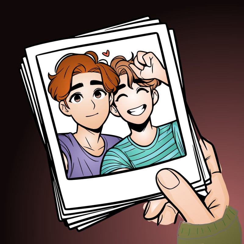 realistic, best friends taking a polaroid picture