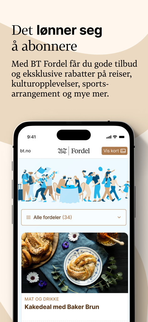 Bergens Tidende - Bergens Tidende app screen showing BT Fordel subscriber rewards and local discounts