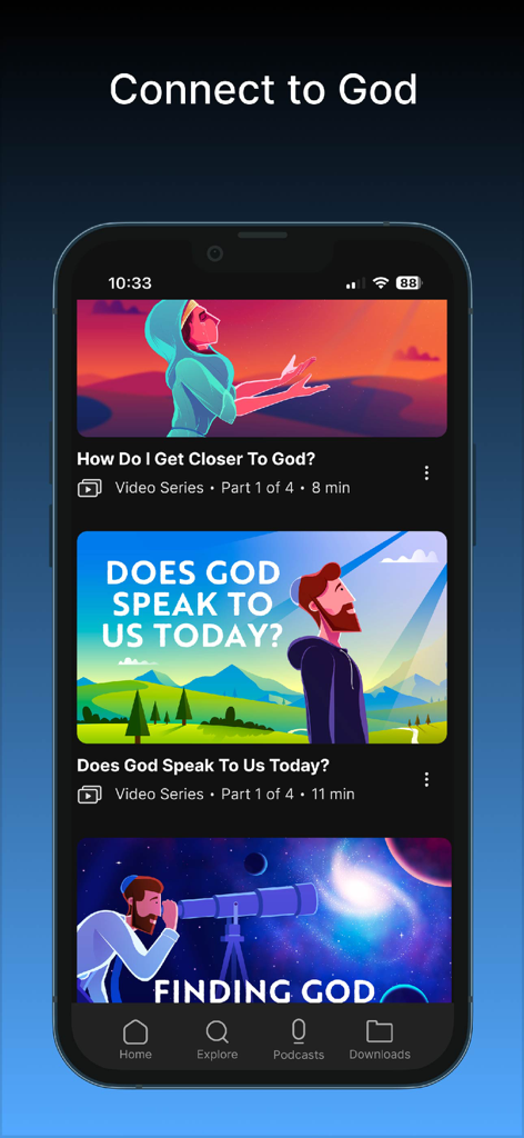 Aleph Beta Torah Videos - Aleph Beta Torah Videos app screen showing spiritual video series for adults with animated thumbnails
