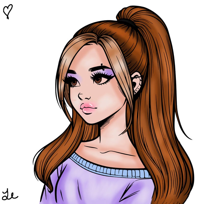 realistic girl with a high ponytail