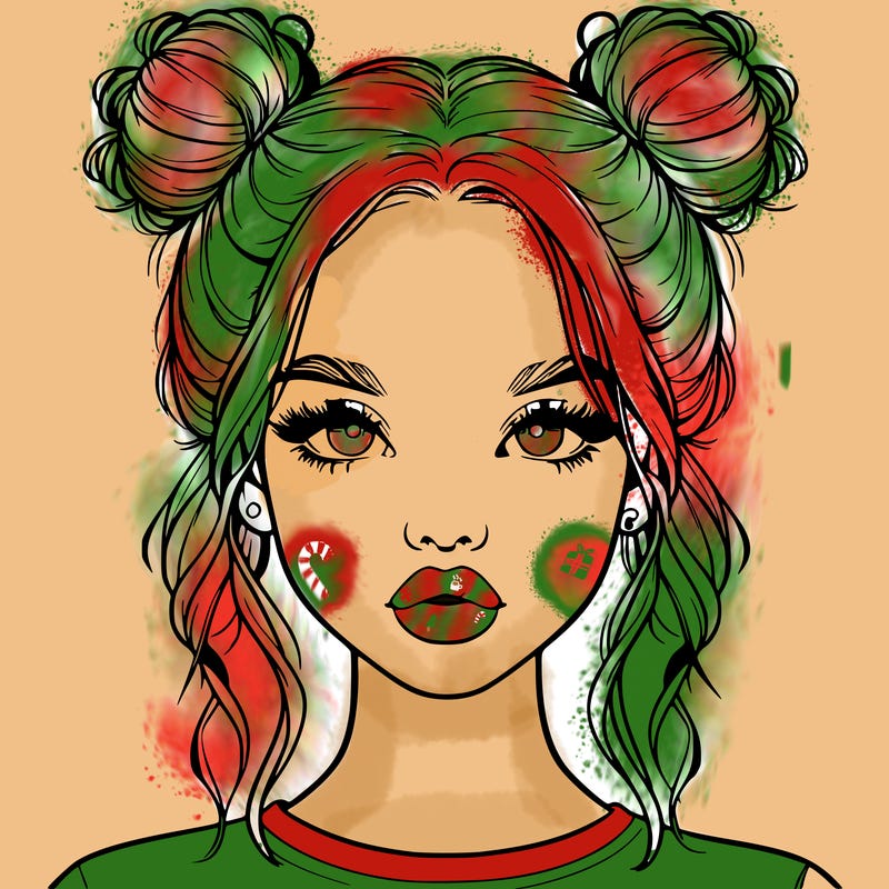 realistic girl with two buns in hair and lips