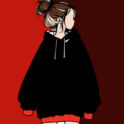 realistic girl with a oversized sweatshirt on and a bun