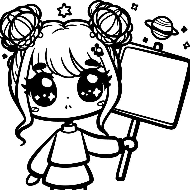 girl in space buns holding a sign