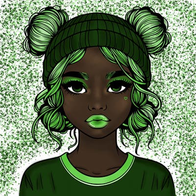 realistic girl with buns in her hair with a beanie on