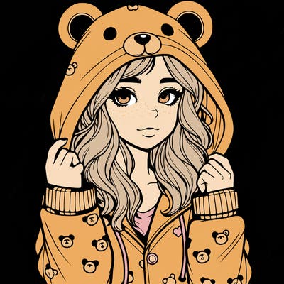 realistic girl in a animal pjs hoodie