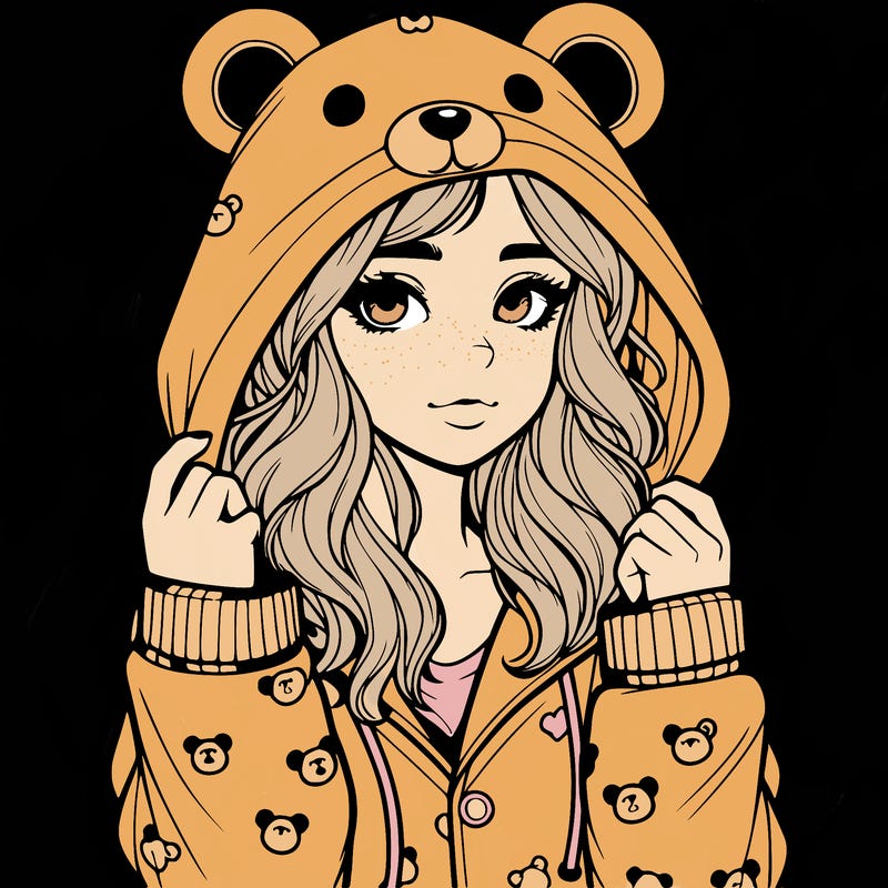 realistic girl in a animal pjs hoodie
