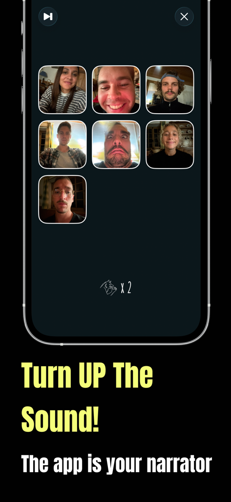 Captura de pantalla móvil de la aplicación Werewolf Undercover que muestra perfiles de jugadores y texto del narrador