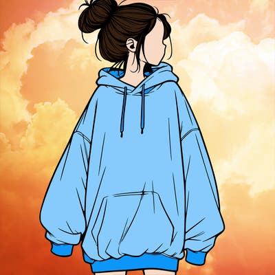 realistic girl with a oversized sweatshirt on and a bun