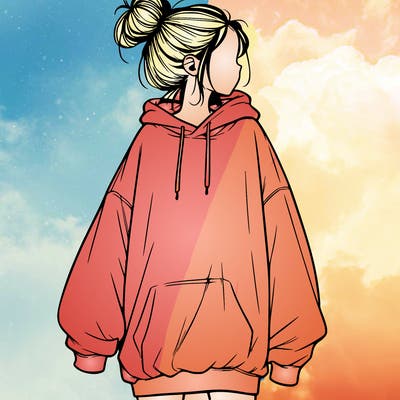 realistic girl with a oversized sweatshirt on and a bun