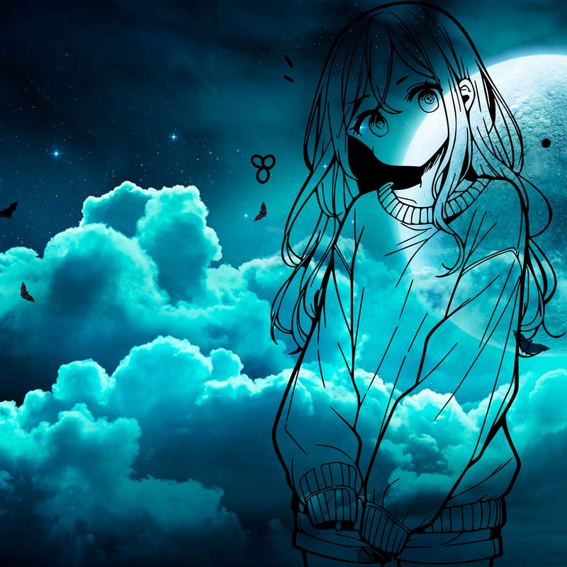 manga teen girl  in a sweater and baggy pants