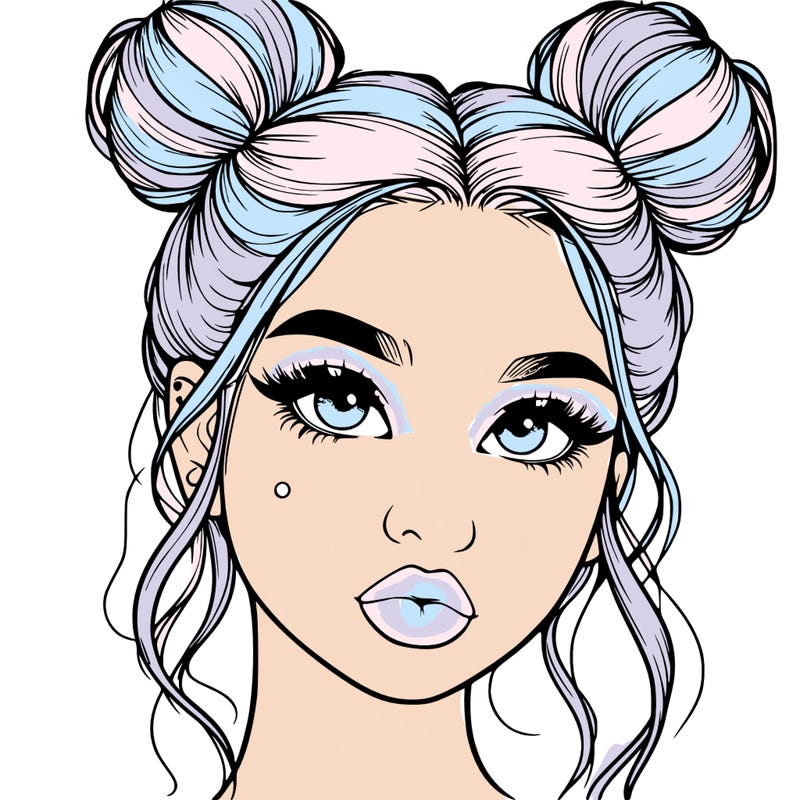 realistic girl with two buns on her hair and lips