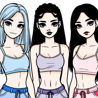 three teenage (two black one white) girls with crop tops realistic and pretty
