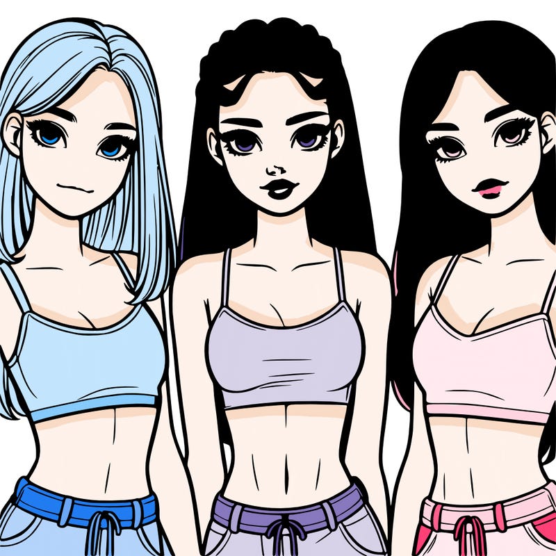 three teenage (two black one white) girls with crop tops realistic and pretty