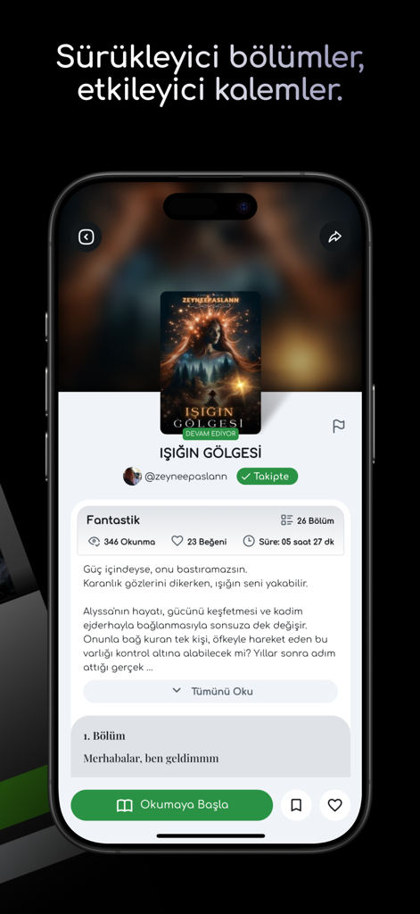Romanika - Una schermata di smartphone che mostra la pagina dei dettagli di un romanzo fantasy con la copertina del libro e le informazioni sull'autore sull'app Romanika.