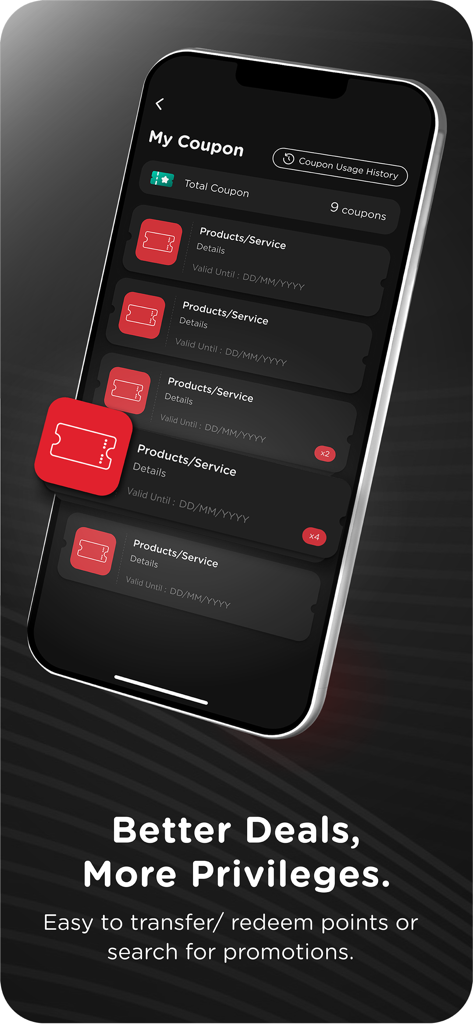 KTC Mobile - KTC Mobile app screen displaying a list of available coupons and promotional deals for users
