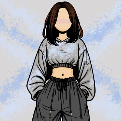 realistic girl faceless with baggy pants and a crop top