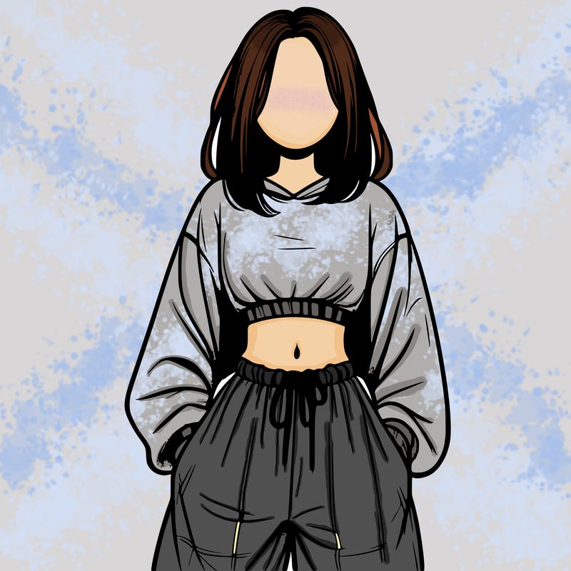 realistic girl faceless with baggy pants and a crop top