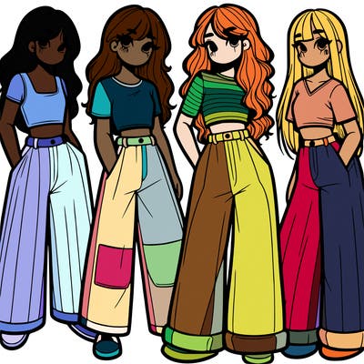 girls with wide pants and a croc top