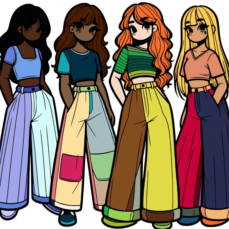 girls with wide pants and a croc top