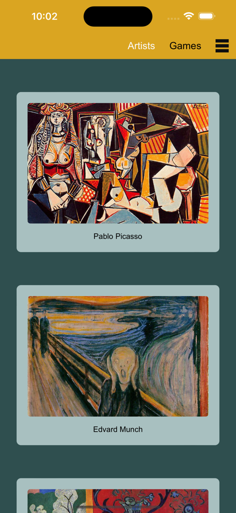 Modern Paintings Vol.3 - Gallery view of Modern Paintings Vol.3 app featuring works by Picasso and Edvard Munch
