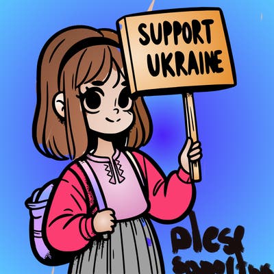 a girl holding a sign that says support ukraine