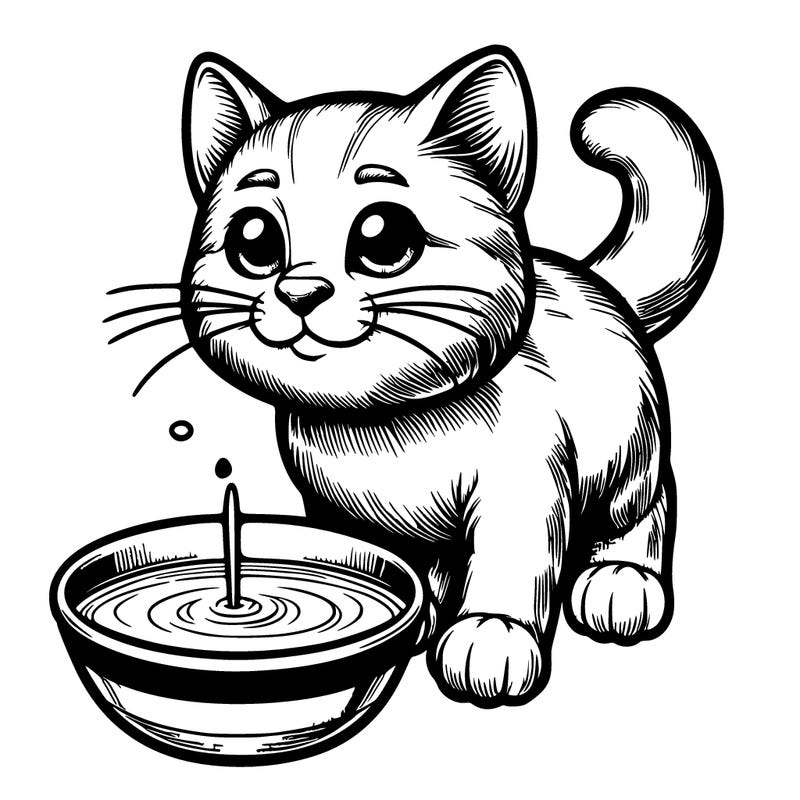 realistic detailed cat with a bowl of milk