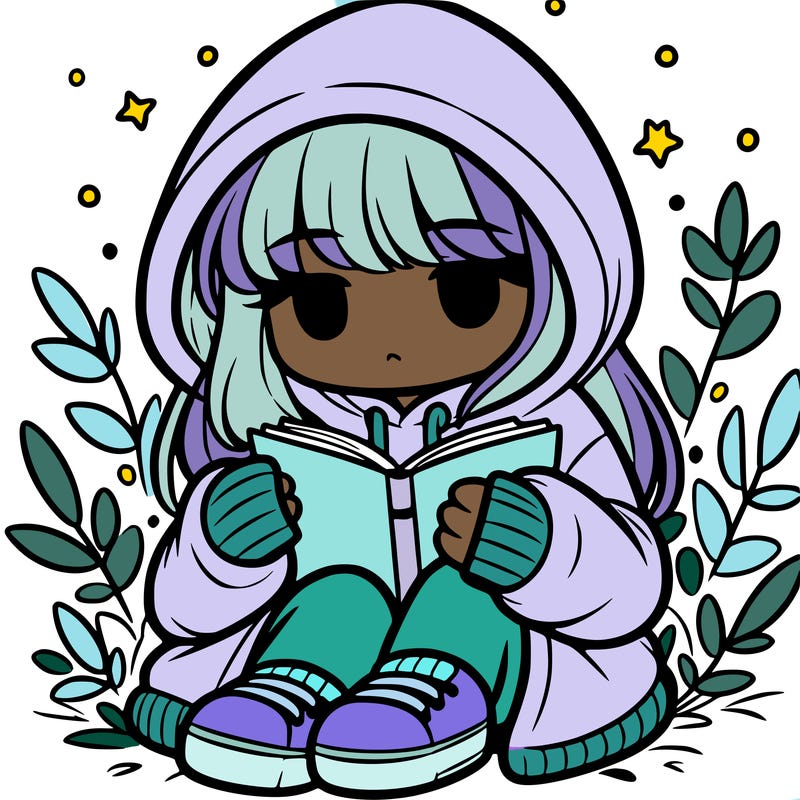 girl in oversized hoodie reading a book