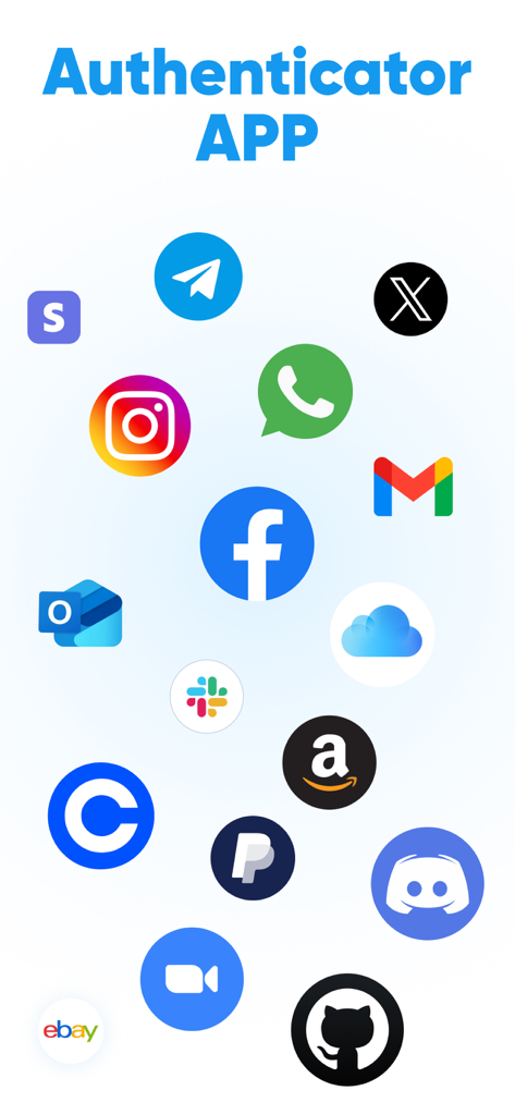 Authenticatorアプリに、2FAセキュリティのためにFacebook、Gmail、Amazonなどの一般的な互換性のあるプラットフォームのロゴが表示されています