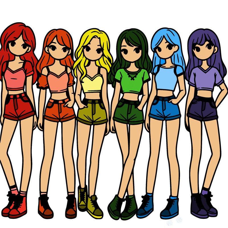 a group of girls wearing crop tops and shorts