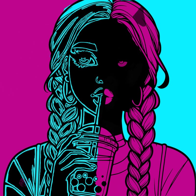 realistic girl with braided hair drinking boba