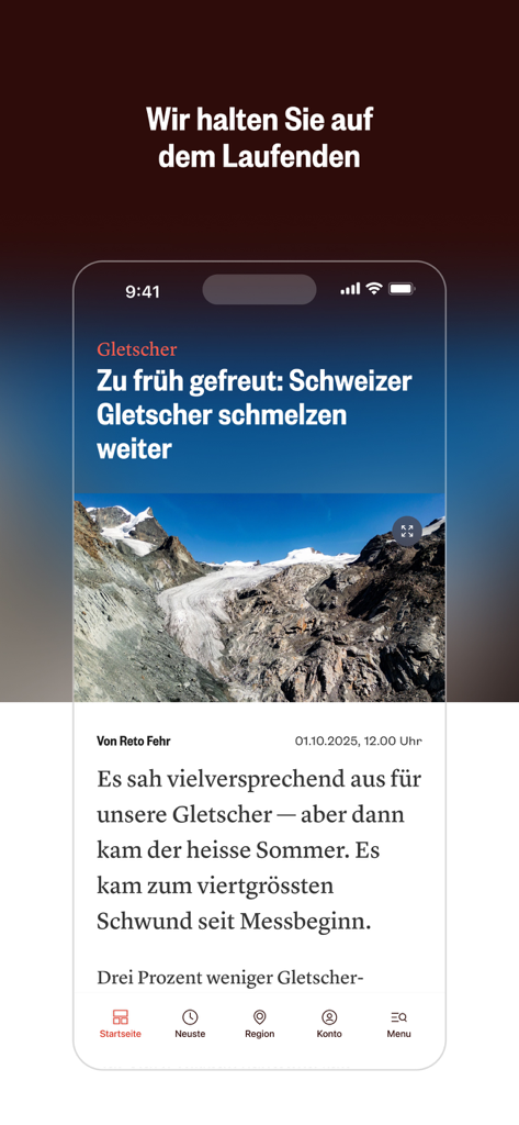 Zofinger Tagblatt - Mobile news article about Swiss glaciers melting on the Zofinger Tagblatt app