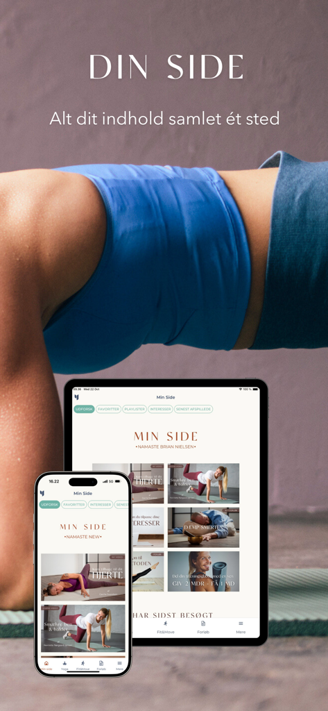 Yogavivo - Dashboard de la aplicación Yogavivo en iPhone y iPad mostrando vídeos de yoga personalizados