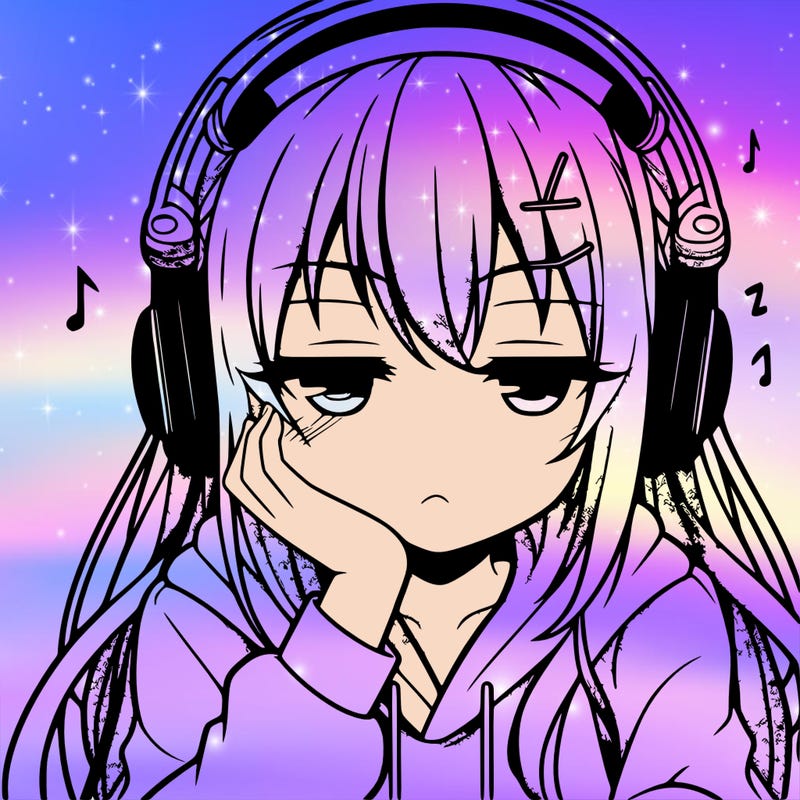 tired anime girl with head phones