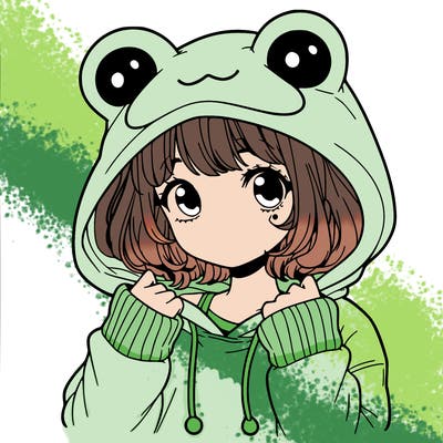 a cute teenage girl wearing a frog hoodie