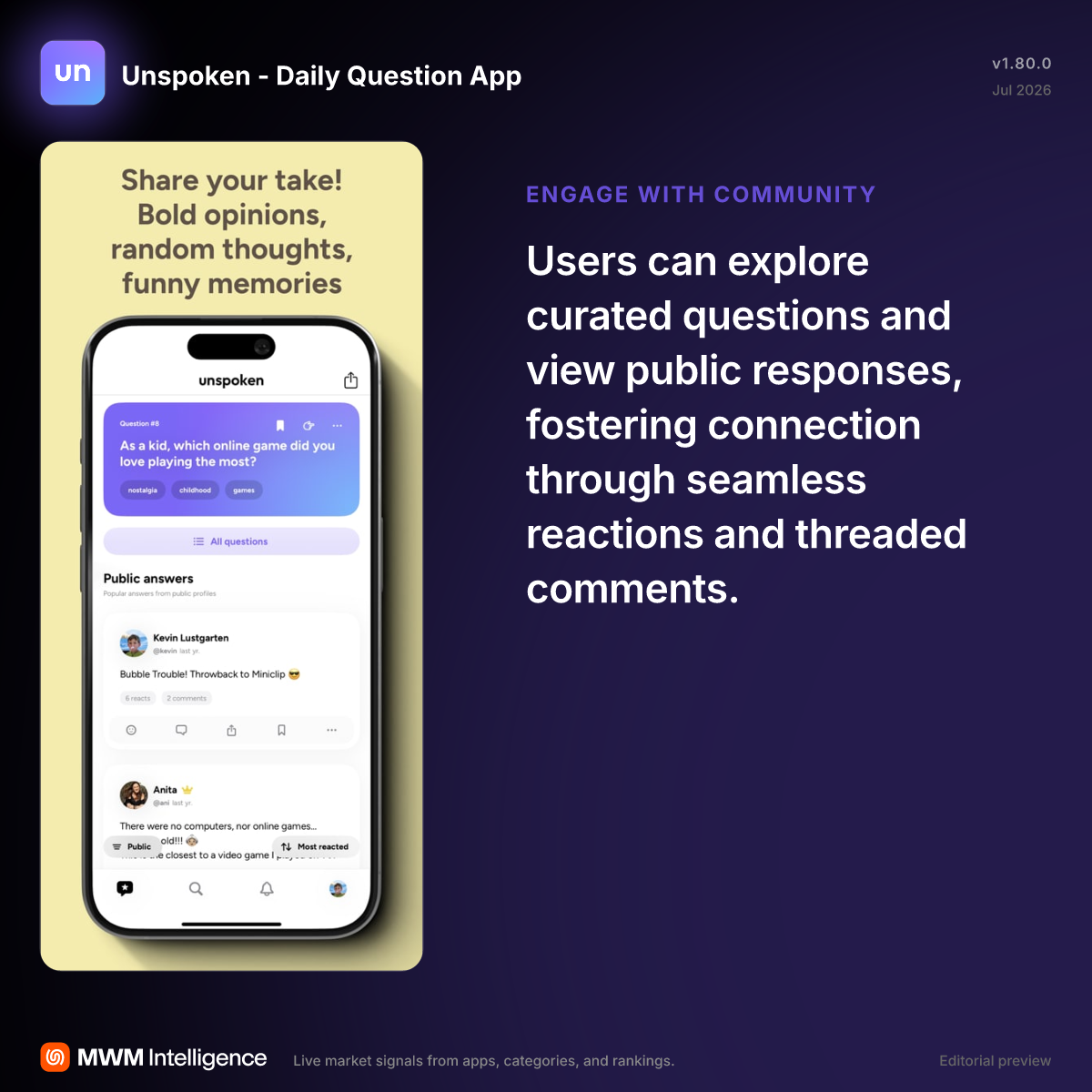 Unspoken - Daily Question App - Social Networking App | MWM
