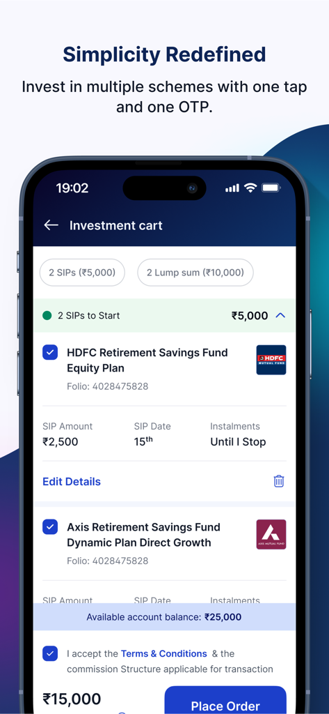 HDFC Bank SmartWealth - Warenkorb der HDFC Bank SmartWealth Investitionen, der Investmentfonds-SIPs und Einmalanlagen anzeigt