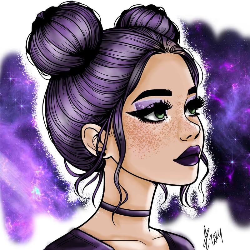 realistic girl with buns on the top of her head