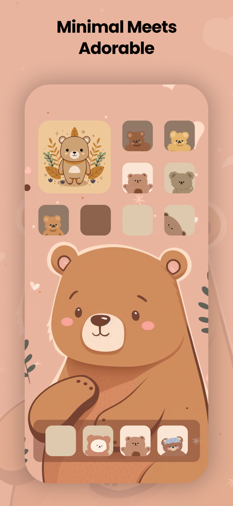 Cute minimal bear aesthetic theme for iPhone home screen using Themely app icons and widgets