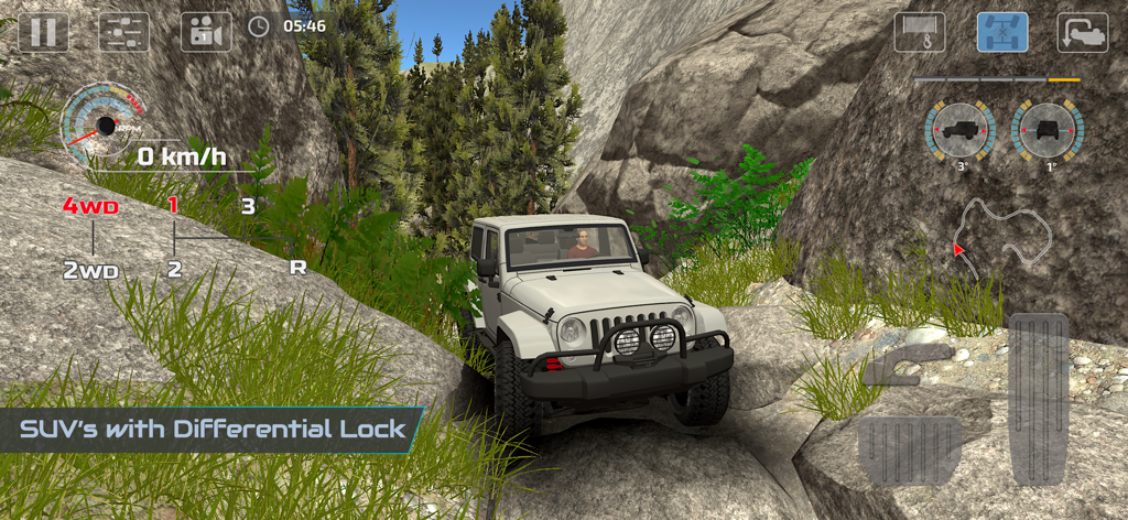 OffRoad Drive Pro - White SUV performing rock crawling in OffRoad Drive Pro mobile simulation