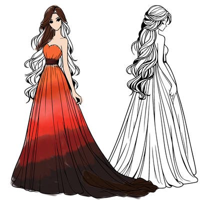 realistic woman with long flowing dress