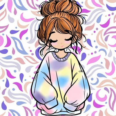 girl with baggy sweatshirt and messy bun
